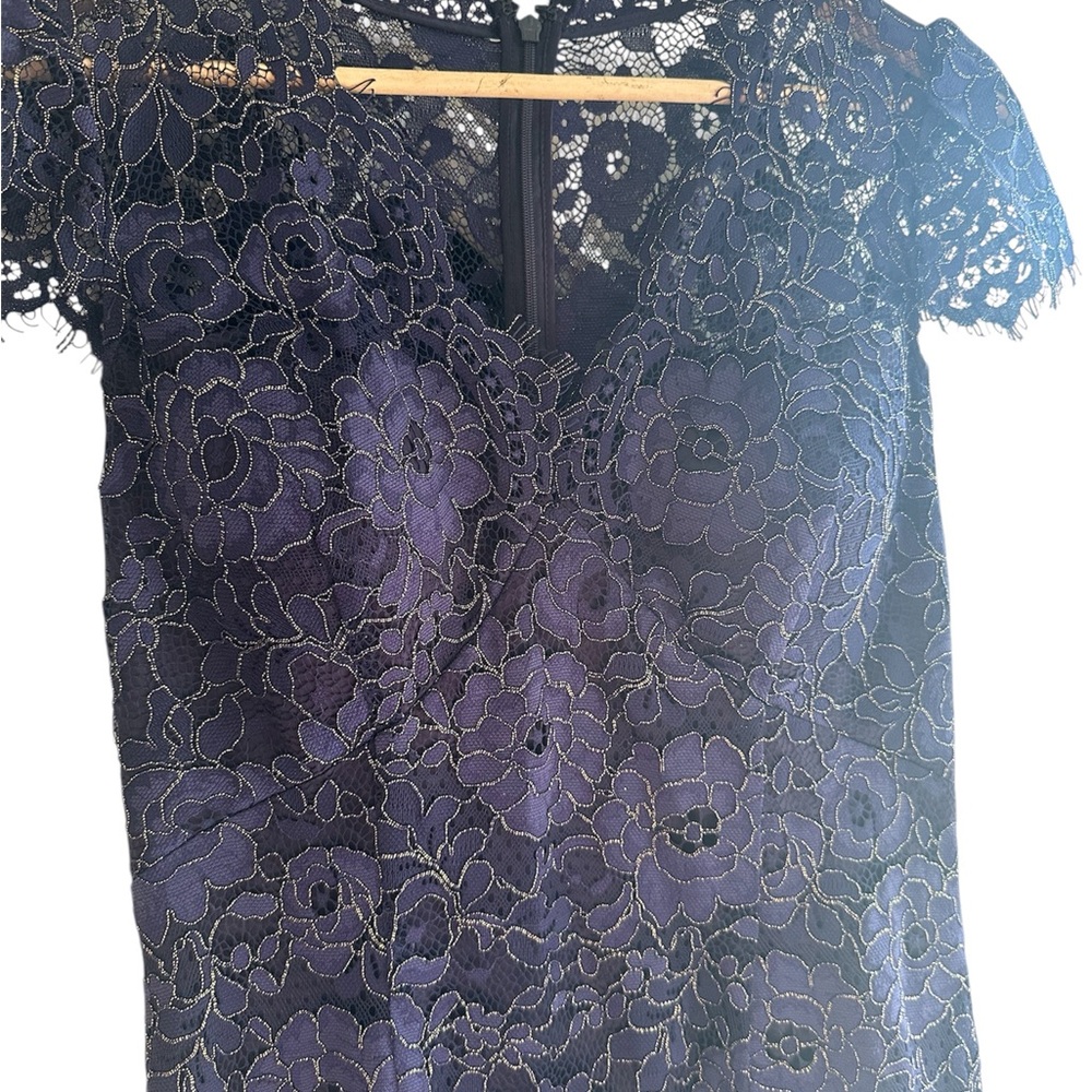 Eliza J Navy Floral Lace scalloped- edge gown - Picture 4 of 6